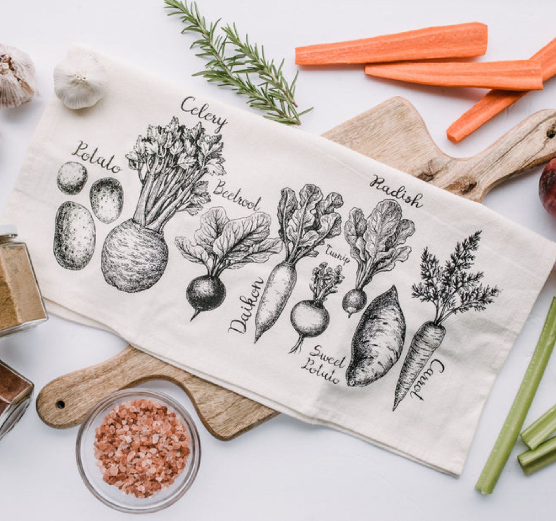 Organic Tea Towel - Root Vegetables