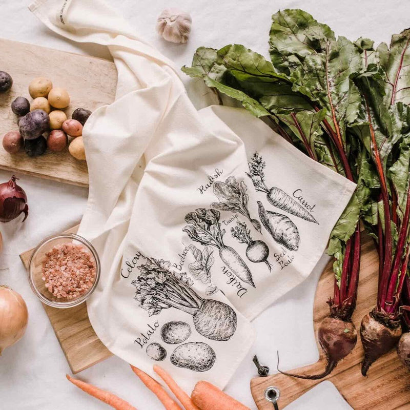 Organic Tea Towel - Root Vegetables