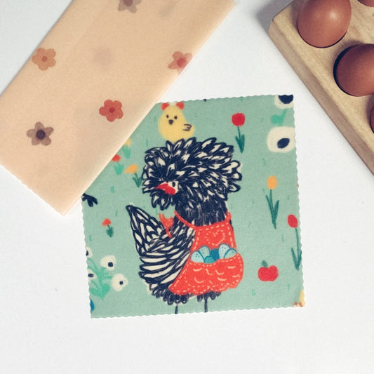 Hen with eggs beeswax wrap