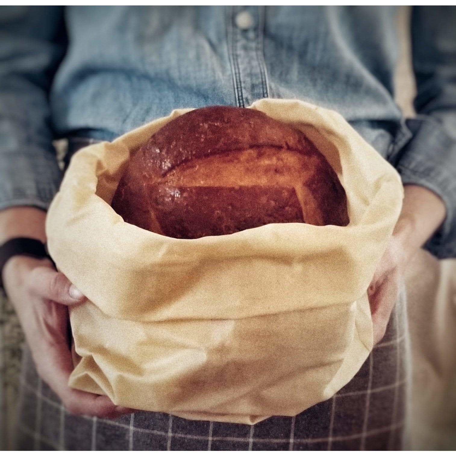 reusable beeswax bread bag with sourdough bread